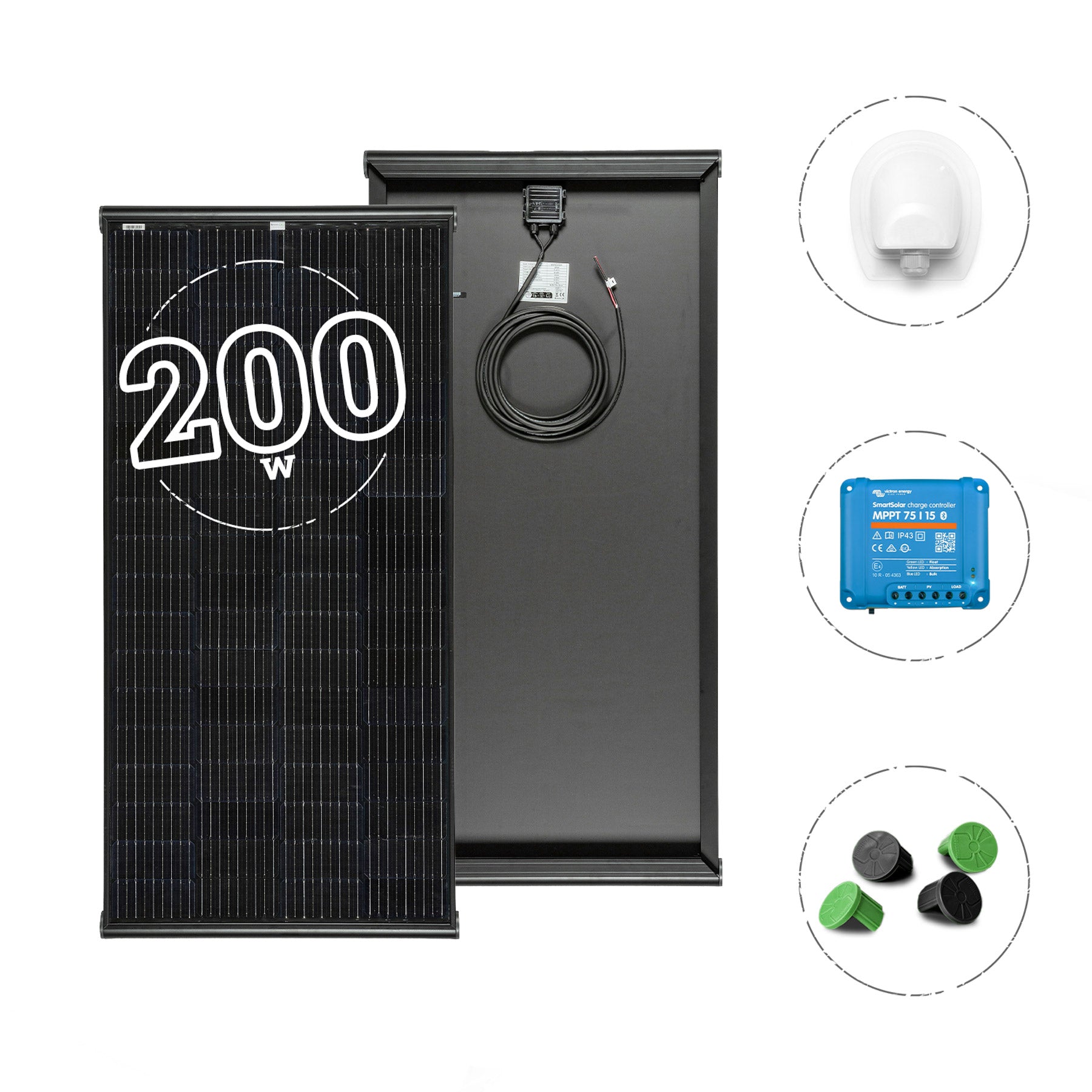 KIT PANNELLO SPG200BB BLACK BOOST + REGOLATORE MPPT VICTRON 75/15